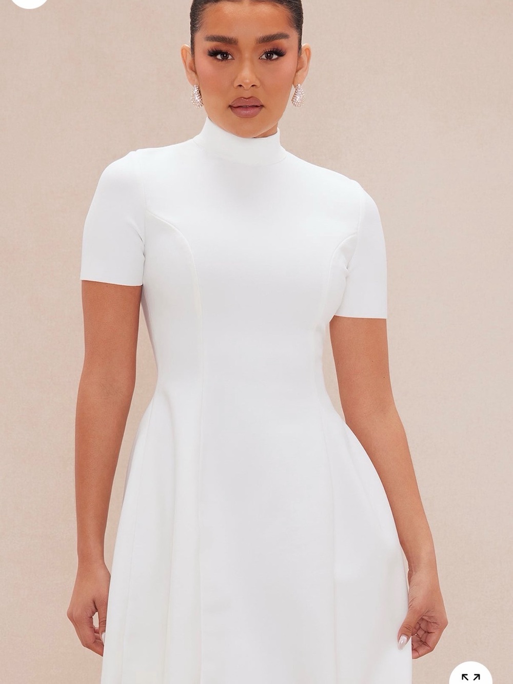 High-Neck White Bandage Mini Dress
